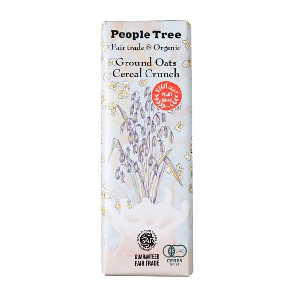 Front view of product: People Tree Fair Trade Bar Chocolate, Ground Oats Cereal Crunch