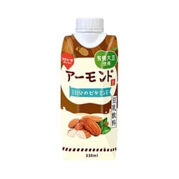 Front view of product: Sujahta Meiraku Almond Soymilk Beverage with Organic Soybeans